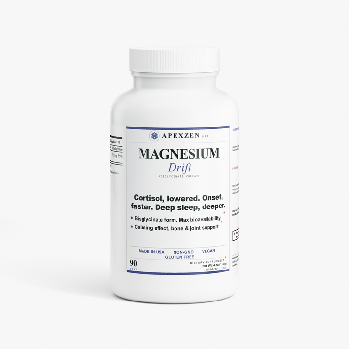 Magnesium Drift bottle by Apexzen, 90 capsules, magnesium bisglycinate chelate