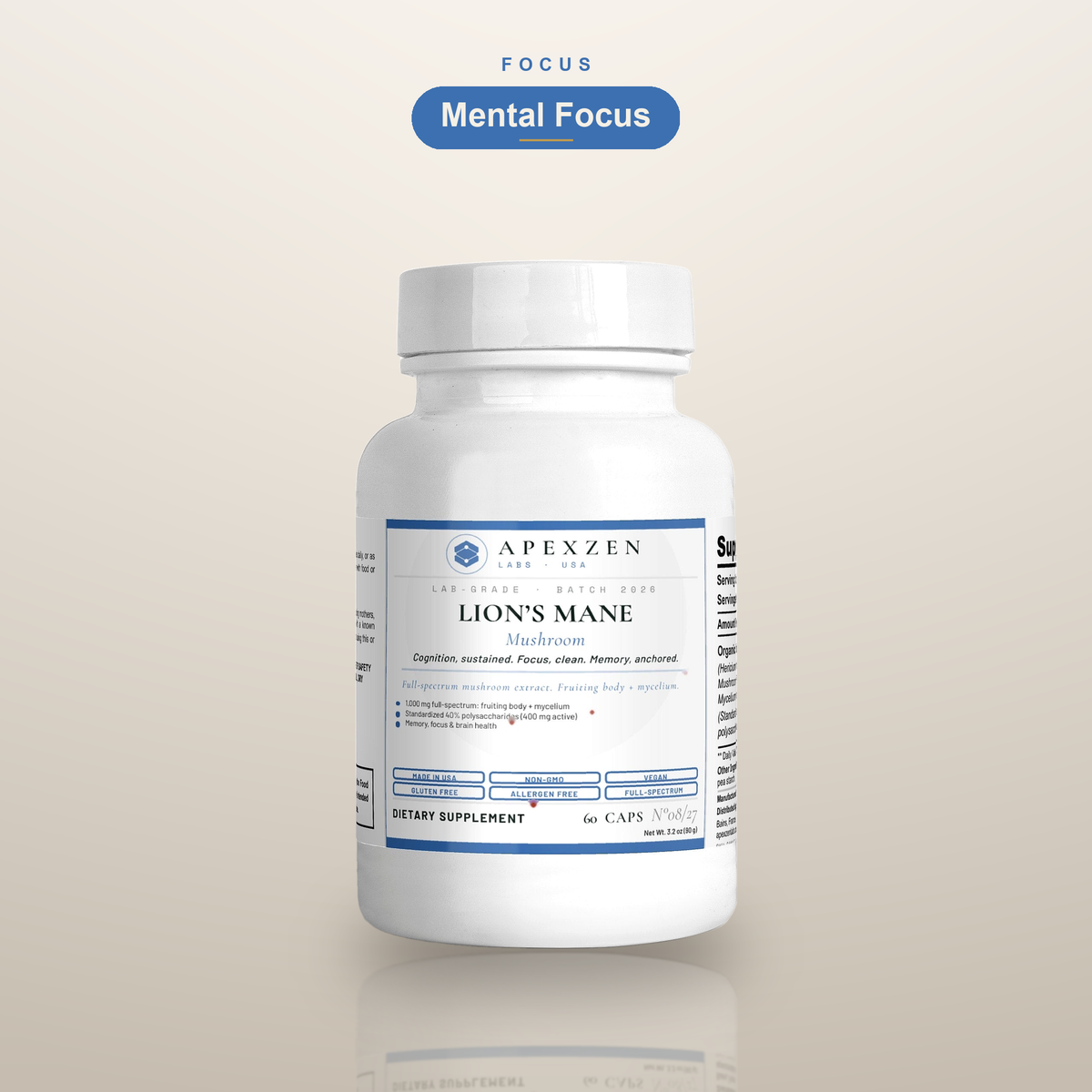 Apexzen Lions Mane - Mental Focus capsules